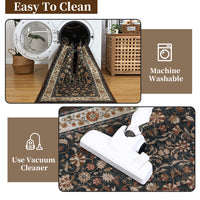Garvee 9' × 12' Vintage Oriental Medallion Area Rug, Machine Washable Non-Slip Low-Pile Soft Rug for Living Room, Bedroom & Dining Room, Navy