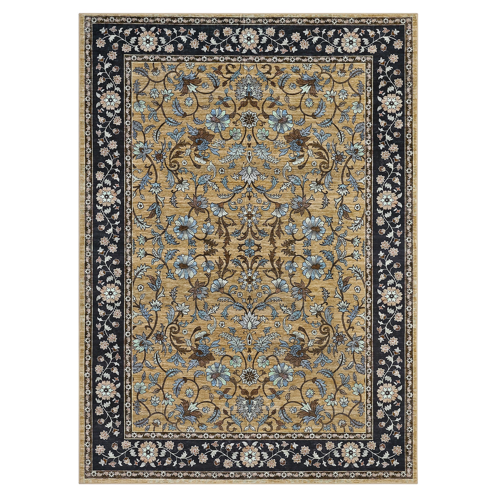 Garvee 10' × 13' Vintage Oriental Medallion Area Rug, Machine Washable Non-Slip Low-Pile Soft Rug for Living Room, Bedroom & Dining Room, Brown