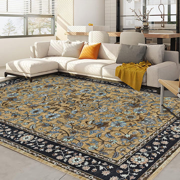 Garvee 10' × 13' Vintage Oriental Medallion Area Rug, Machine Washable Non-Slip Low-Pile Soft Rug for Living Room, Bedroom & Dining Room, Brown