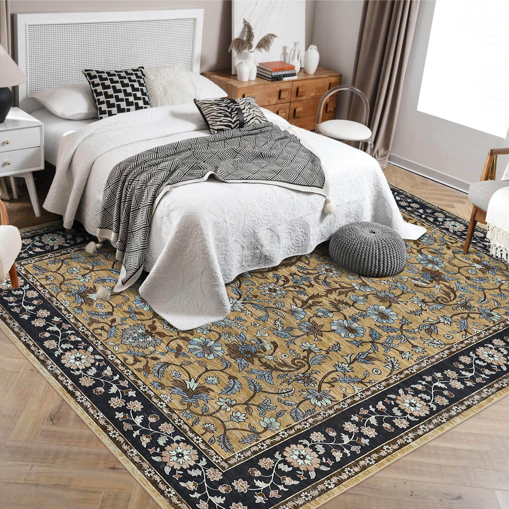 Garvee 10' × 13' Vintage Oriental Medallion Area Rug, Machine Washable Non-Slip Low-Pile Soft Rug for Living Room, Bedroom & Dining Room, Brown
