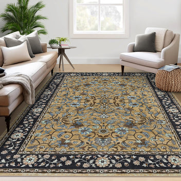 Garvee 9' × 12' Vintage Oriental Medallion Area Rug, Machine Washable Non-Slip Low-Pile Soft Rug for Living Room, Bedroom & Dining Room, Brown