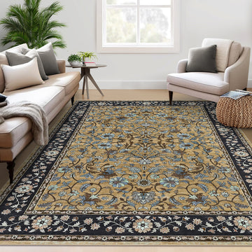 Garvee 9' × 12' Vintage Oriental Medallion Area Rug, Machine Washable Non-Slip Low-Pile Soft Rug for Living Room, Bedroom & Dining Room, Brown