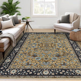 Garvee 9' × 12' Vintage Oriental Medallion Area Rug, Machine Washable Non-Slip Low-Pile Soft Rug for Living Room, Bedroom & Dining Room, Brown - Brown