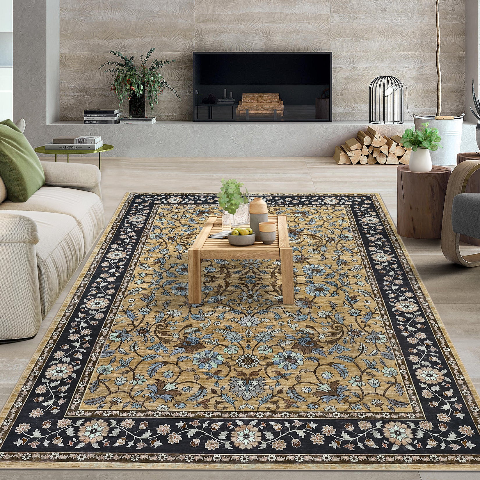 Garvee 10' × 13' Vintage Oriental Medallion Area Rug, Machine Washable Non-Slip Low-Pile Soft Rug for Living Room, Bedroom & Dining Room, Brown