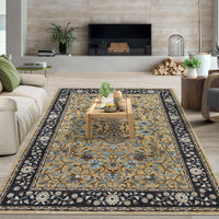 Garvee 10' × 13' Vintage Oriental Medallion Area Rug, Machine Washable Non-Slip Low-Pile Soft Rug for Living Room, Bedroom & Dining Room, Brown