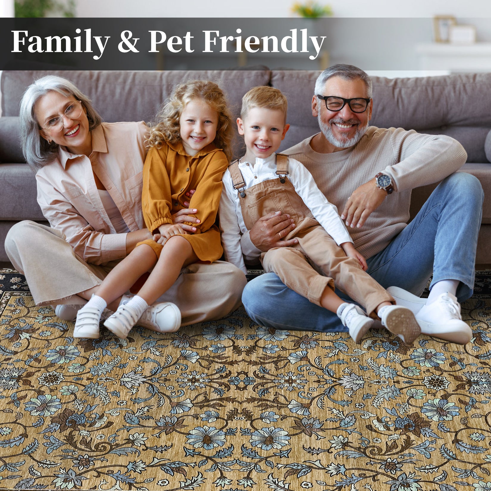 Garvee 10' × 13' Vintage Oriental Medallion Area Rug, Machine Washable Non-Slip Low-Pile Soft Rug for Living Room, Bedroom & Dining Room, Brown