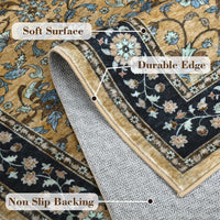 Garvee 10' × 13' Vintage Oriental Medallion Area Rug, Machine Washable Non-Slip Low-Pile Soft Rug for Living Room, Bedroom & Dining Room, Brown