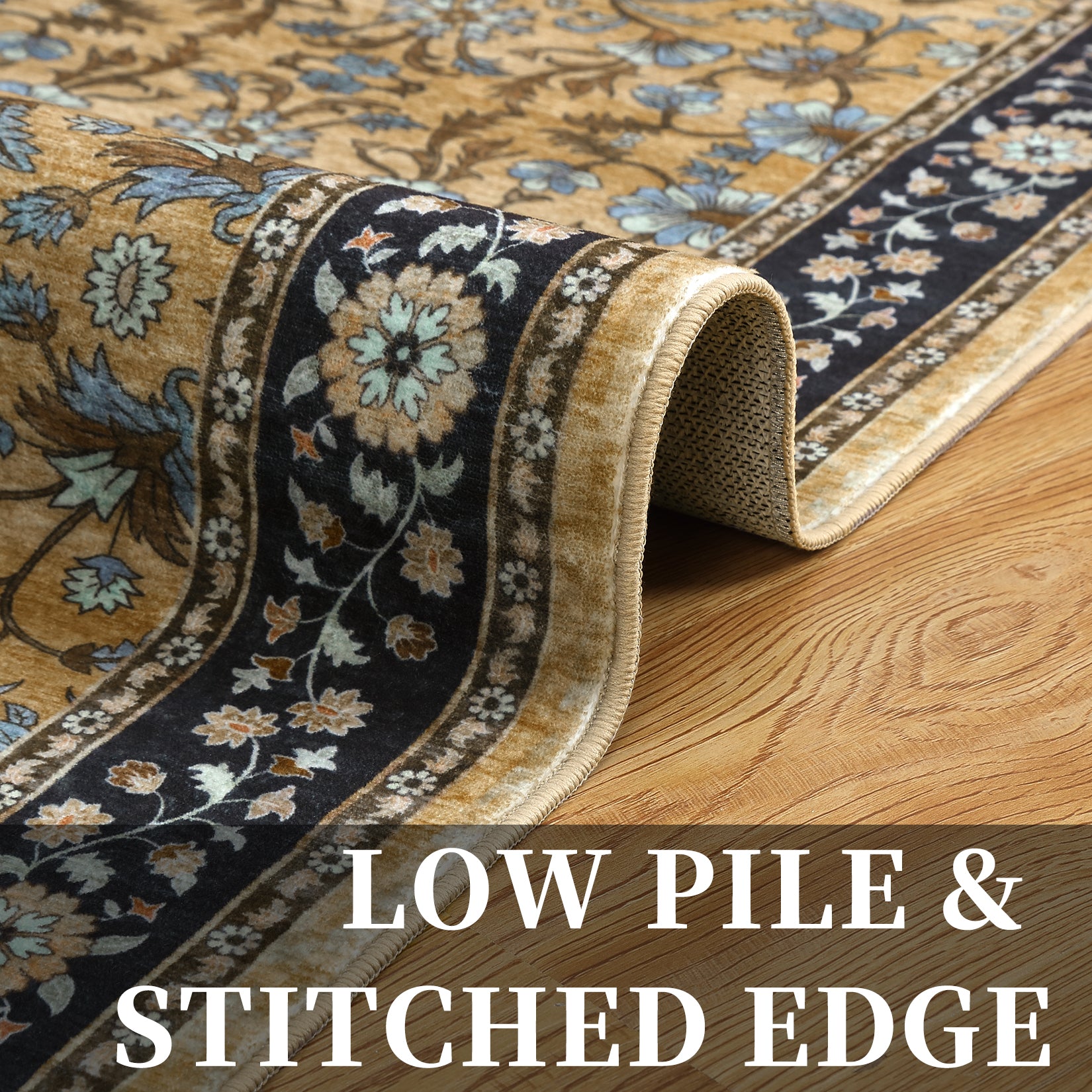 Garvee 10' × 13' Vintage Oriental Medallion Area Rug, Machine Washable Non-Slip Low-Pile Soft Rug for Living Room, Bedroom & Dining Room, Brown