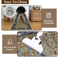 Garvee 10' × 13' Vintage Oriental Medallion Area Rug, Machine Washable Non-Slip Low-Pile Soft Rug for Living Room, Bedroom & Dining Room, Brown