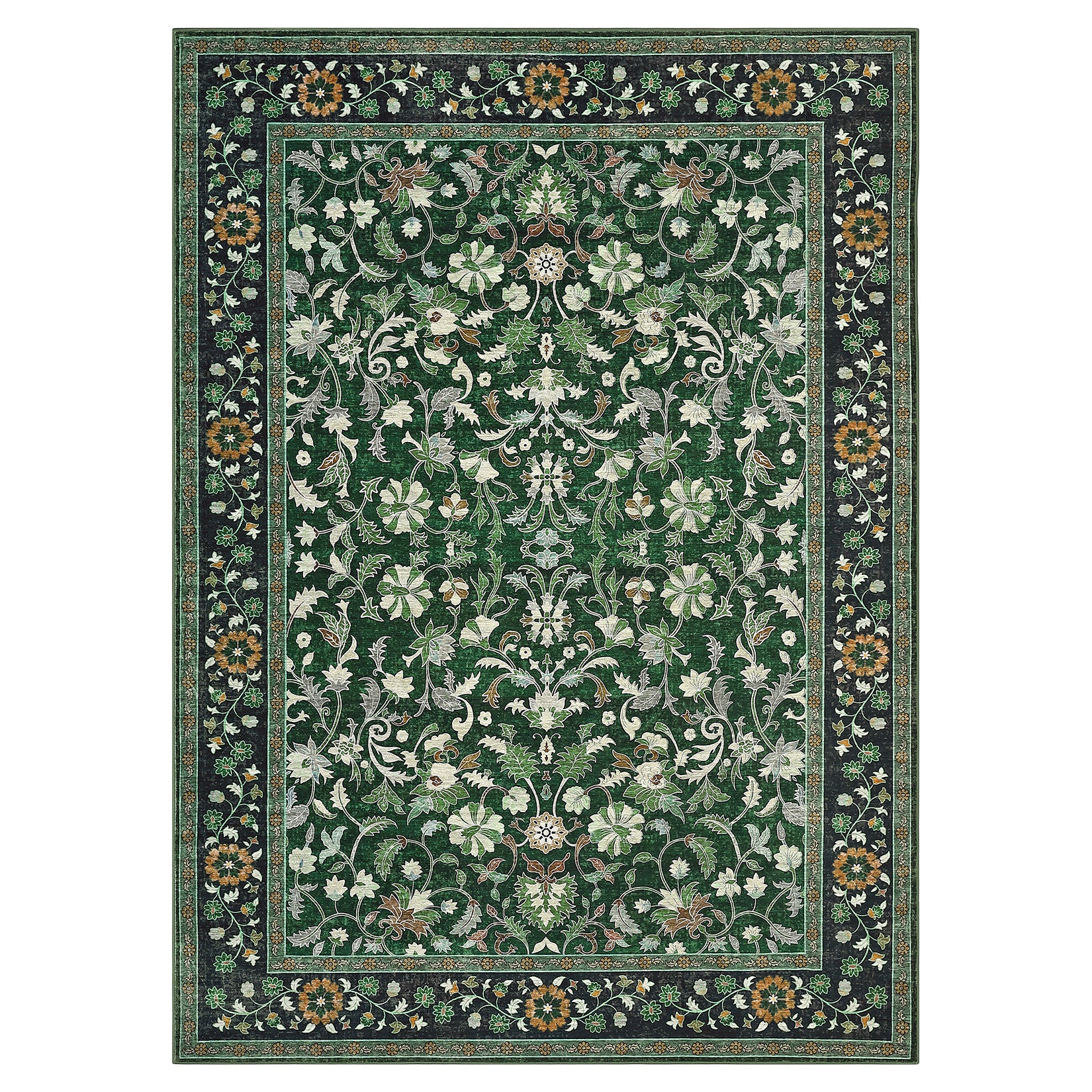 Garvee 9' × 12' Vintage Oriental Medallion Area Rug, Machine Washable Non-Slip Low-Pile Soft Rug for Living Room, Bedroom & Dining Room, Green