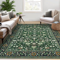 Garvee 9' × 12' Vintage Oriental Medallion Area Rug, Machine Washable Non-Slip Low-Pile Soft Rug for Living Room, Bedroom & Dining Room, Green