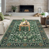 Garvee 9' × 12' Vintage Oriental Medallion Area Rug, Machine Washable Non-Slip Low-Pile Soft Rug for Living Room, Bedroom & Dining Room, Green