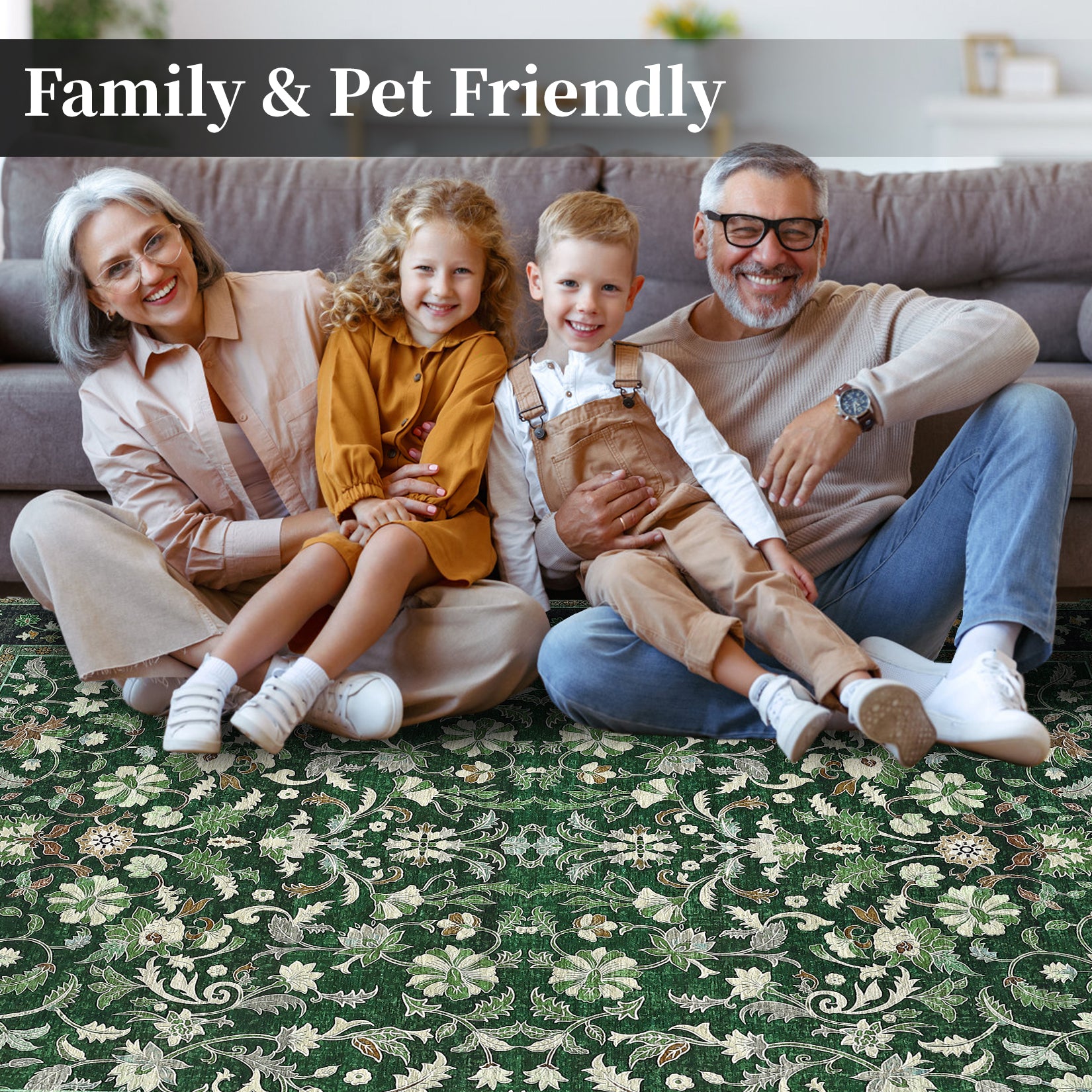 Garvee 9' × 12' Vintage Oriental Medallion Area Rug, Machine Washable Non-Slip Low-Pile Soft Rug for Living Room, Bedroom & Dining Room, Green