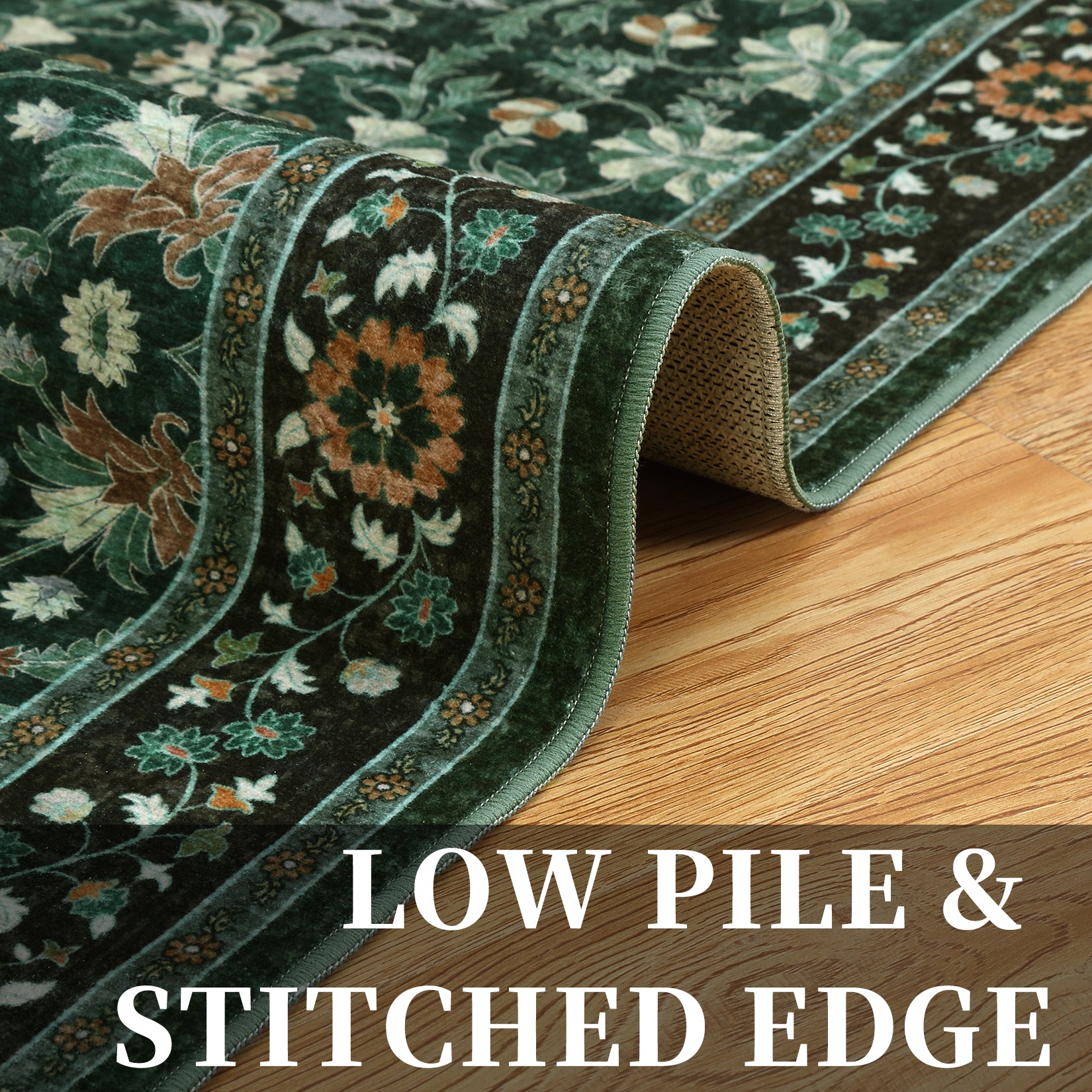 Garvee 9' × 12' Vintage Oriental Medallion Area Rug, Machine Washable Non-Slip Low-Pile Soft Rug for Living Room, Bedroom & Dining Room, Green