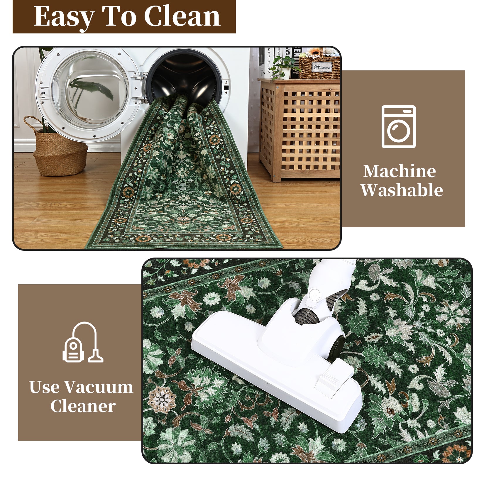 Garvee 9' × 12' Vintage Oriental Medallion Area Rug, Machine Washable Non-Slip Low-Pile Soft Rug for Living Room, Bedroom & Dining Room, Green