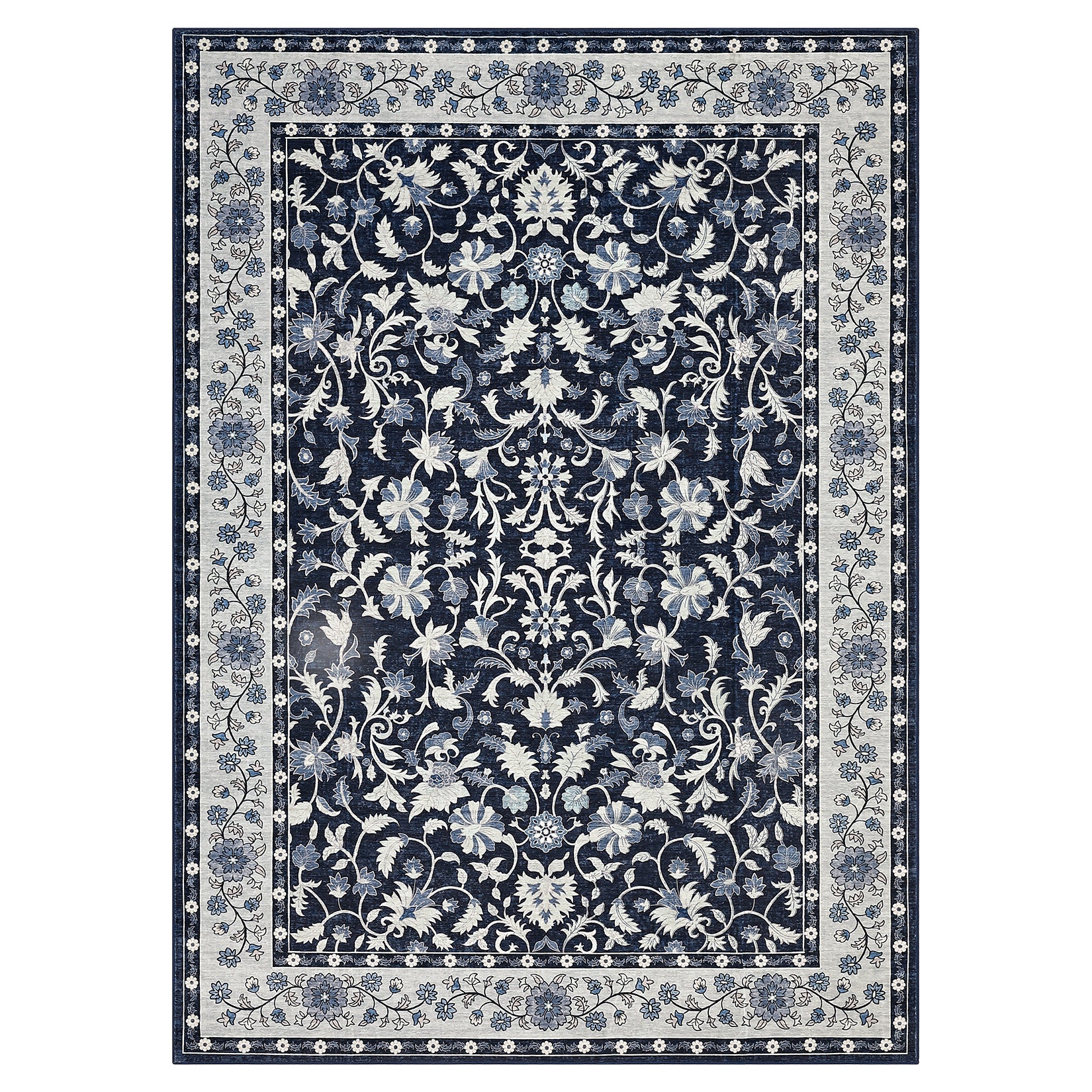 Garvee 8' × 10' Vintage Oriental Medallion Area Rug, Machine Washable Non-Slip Low-Pile Soft Rug for Living Room, Bedroom & Dining Room, Blue