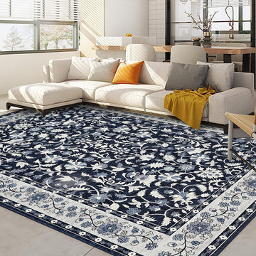 Garvee 8' × 10' Vintage Oriental Medallion Area Rug, Machine Washable Non-Slip Low-Pile Soft Rug for Living Room, Bedroom & Dining Room, Blue