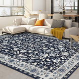 Garvee 8' × 10' Vintage Oriental Medallion Area Rug, Machine Washable Non-Slip Low-Pile Soft Rug for Living Room, Bedroom & Dining Room, Blue - Blue