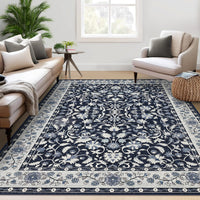 Garvee 8' × 10' Vintage Oriental Medallion Area Rug, Machine Washable Non-Slip Low-Pile Soft Rug for Living Room, Bedroom & Dining Room, Blue