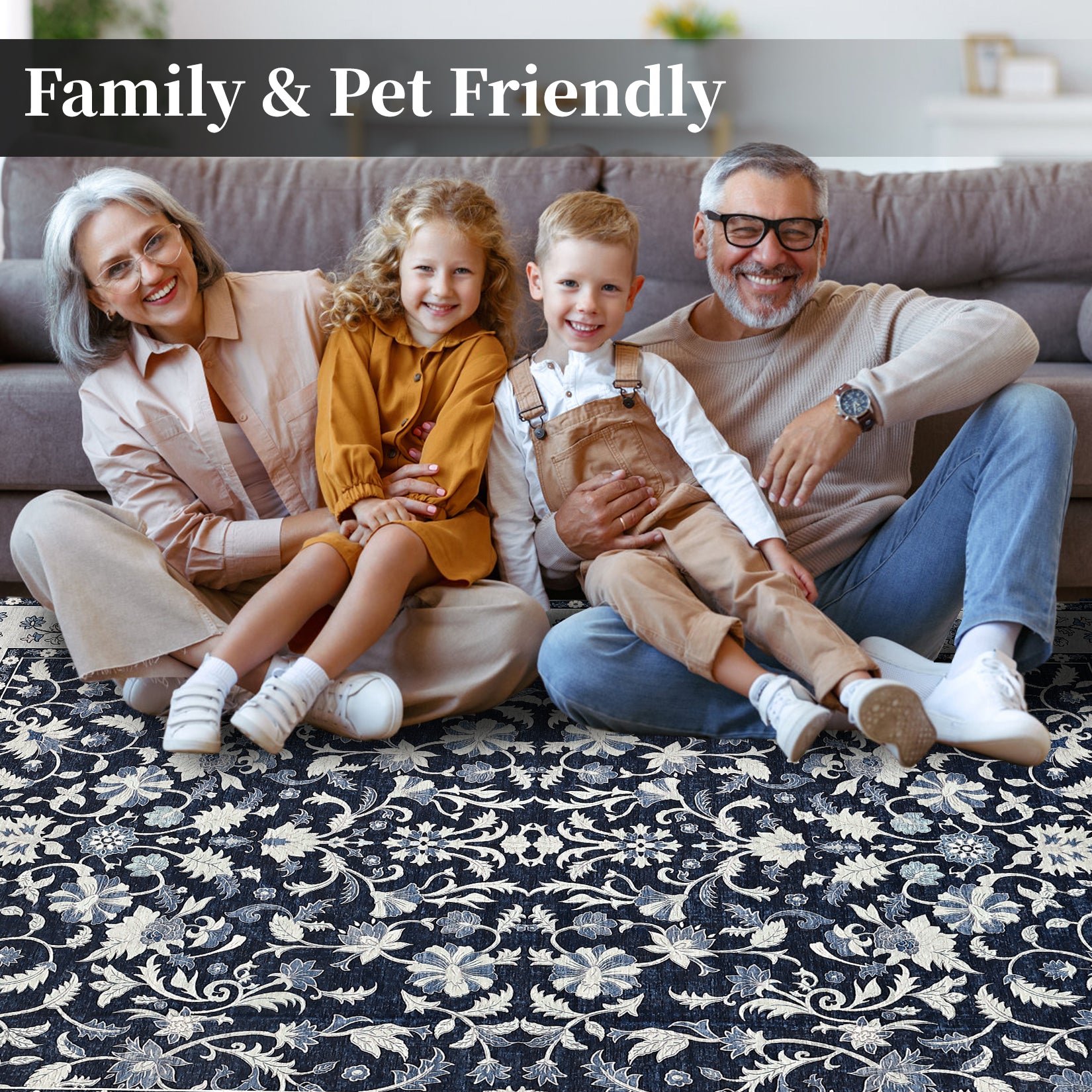 Garvee 8' × 10' Vintage Oriental Medallion Area Rug, Machine Washable Non-Slip Low-Pile Soft Rug for Living Room, Bedroom & Dining Room, Blue