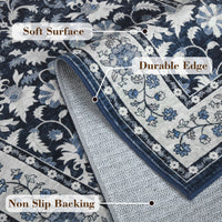Garvee 8' × 10' Vintage Oriental Medallion Area Rug, Machine Washable Non-Slip Low-Pile Soft Rug for Living Room, Bedroom & Dining Room, Blue