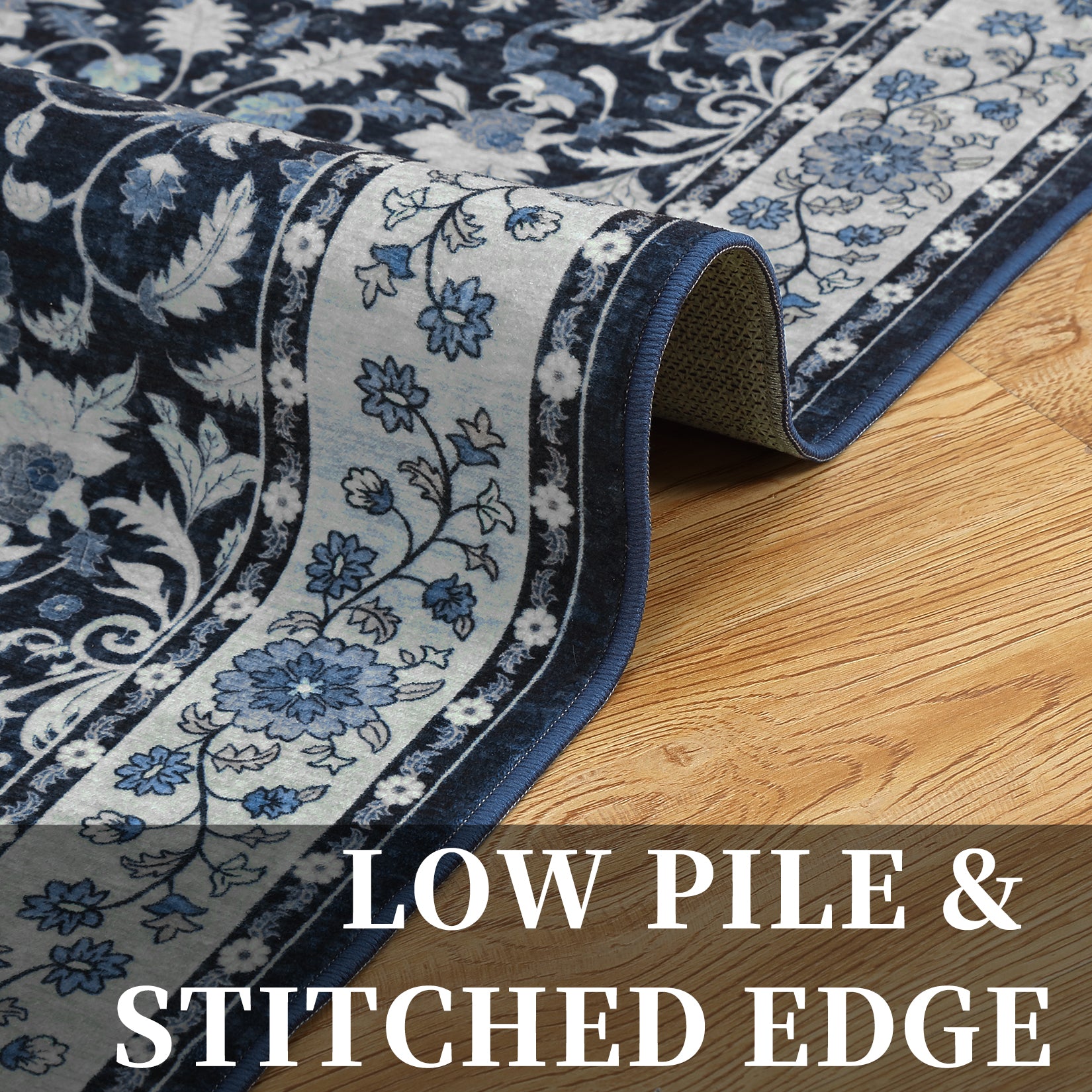 Garvee 8' × 10' Vintage Oriental Medallion Area Rug, Machine Washable Non-Slip Low-Pile Soft Rug for Living Room, Bedroom & Dining Room, Blue