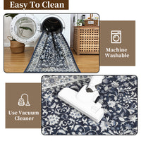 Garvee 8' × 10' Vintage Oriental Medallion Area Rug, Machine Washable Non-Slip Low-Pile Soft Rug for Living Room, Bedroom & Dining Room, Blue
