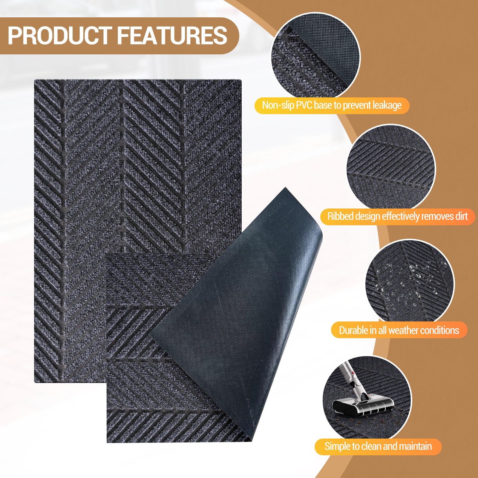 Garvee Front Door Mat for Outdoor Entry, 24x36 in Non Slip Weatherproof Entrance Doormat, Heavy Duty Waterproof Weather Mat for Hallway Entryway Mudroom Porch, Black