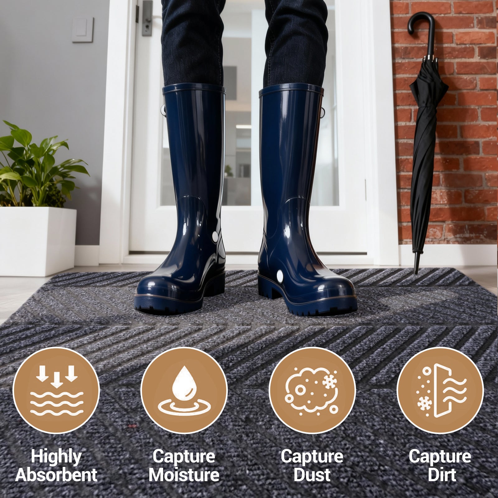 Garvee Front Door Mat for Outdoor Entry, 24x36 in Non Slip Weatherproof Entrance Doormat, Heavy Duty Waterproof Weather Mat for Hallway Entryway Mudroom Porch, Black