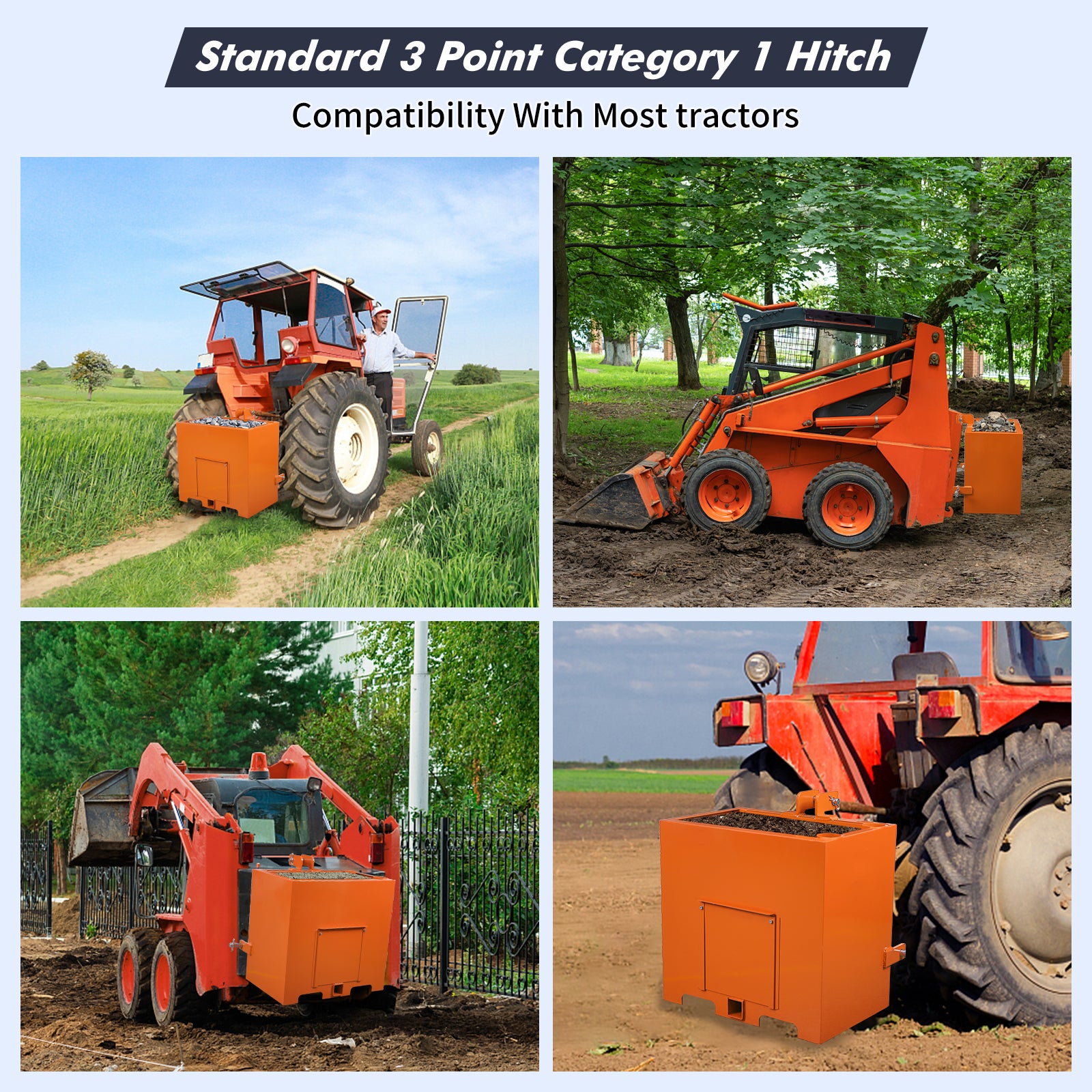 Garvee 3 Point Ballast Box, 800 LBS Capacity, Standard 2 in Hitch Receiver, Fits Category 1 Tractor Attachment, with 5cu.ft Volume, Heavy Duty Steel