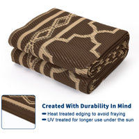 Garvee Outdoor Rug 8x10 Waterproof Reversible Patio Rug Non Slip Foldable Plastic Straw Carpet Brown Trellis for Deck Porch RV Camping, Peony Brown