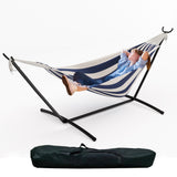 Garvee Blue and White 450lbs Capacity Heavy Duty Double Cotton Hammock with Steel Stand for 2 Person - Brazilian Style Portable Indoor Outdoor Lounger with Carry Bag - Easy Assembly for Backyard, Balcony, Camping - Blue & White