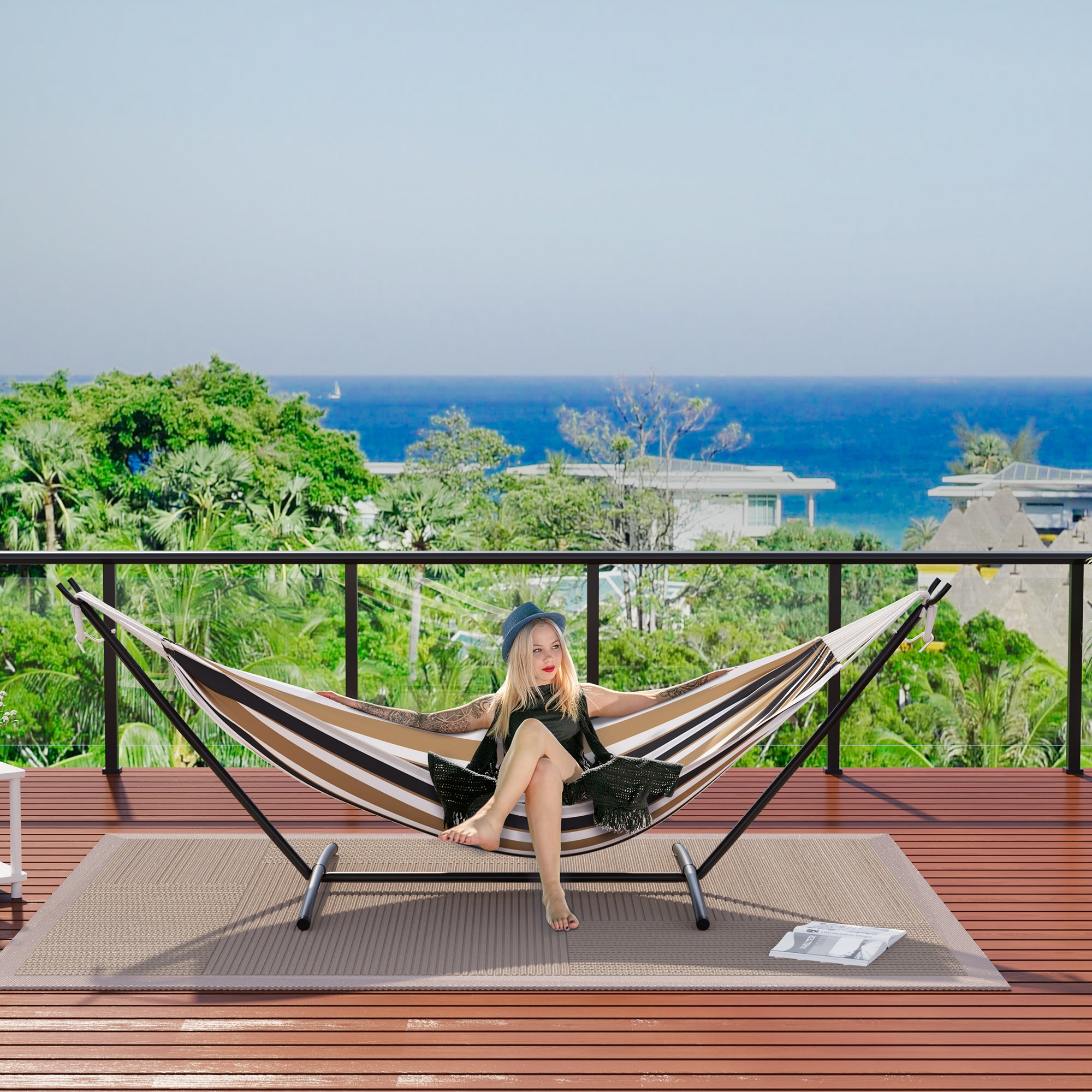 Garvee Double Hammock with Space-Saving Steel Stand for 2 Person