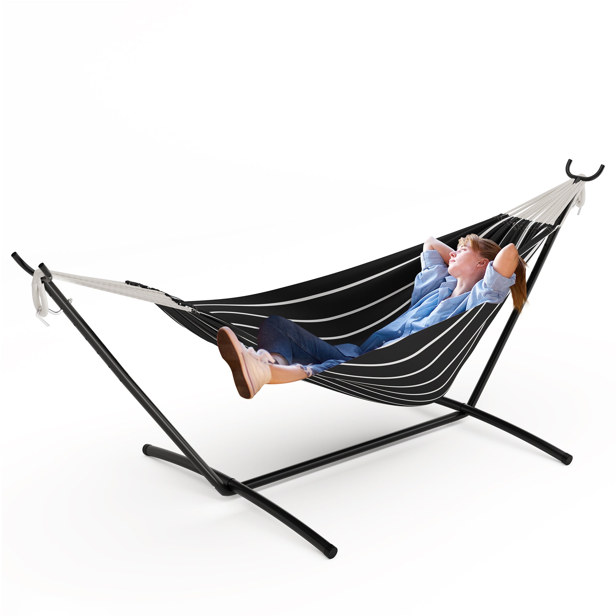 Garvee Double Hammock With Space-Saving Collapsible Steel Stand