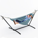 Garvee Aqua Blue Stripe Double Hammock with Collapsible Steel Stand, 450 lbs 2-Person Portable Hammock with Storage Bag for Backyard, Patio, Camping & Beach - Aqua Blue Stripe