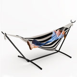 Garvee 450 Lbs Black and White Double Hammock with Heavy Duty Space-Saving Steel Stand for 2 Person - Portable Indoor Outdoor Use, Includes Carry Bag - Perfect for Garden, Camping, Beach - Black & White