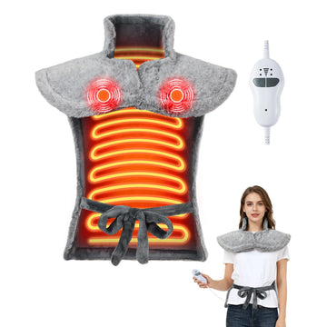 Garvee Vibrating Heating Pad for Neck and Shoulders and Back Pain Relief, Electric Heating Pad with Massager, 2 Heat Levels & 4 Massage Modes, Gifts for Women Men Mom Dad, Auto Shut-Off, Grey