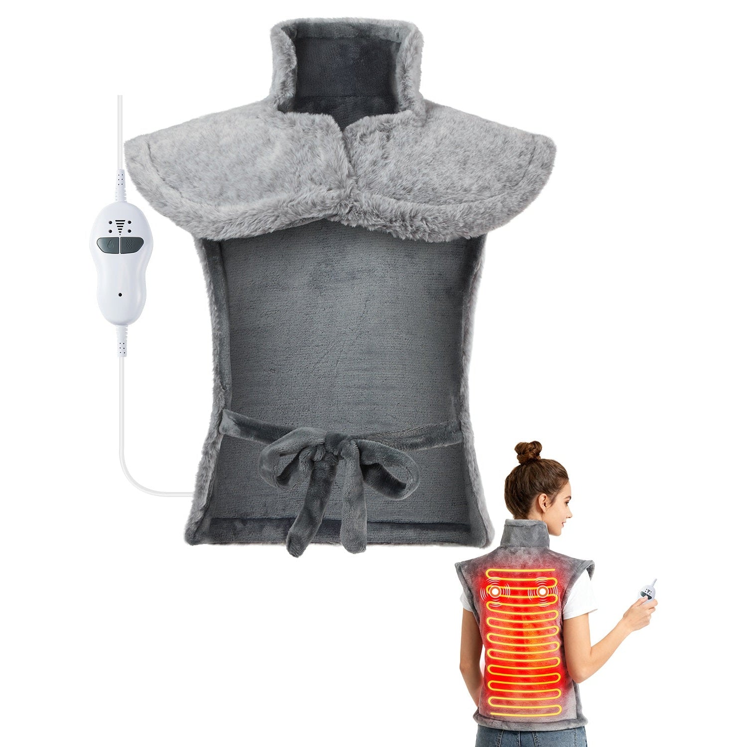 Garvee Vibrating Heating Pad for Neck and Shoulders and Back Pain Relief, Electric Heating Pad with Massager, 2 Heat Levels & 4 Massage Modes, Gifts for Women Men Mom Dad, Auto Shut-Off, Grey