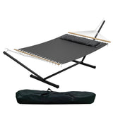 Garvee Extra Wide 450 lbs Double Hammock with Heavy Duty Steel Stand for 2 Adults – Dark Grey Quilted, Fade-Resistant Fabric, Adjustable, Portable, Includes Pillow & Carry Bag – Patio, Garden, Backyard, Camping – Wide Hammock + Dark Grey - Dark Grey