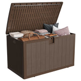 Garvee 130 Gallon Outdoor Storage Box, Lockable Plastic Deck Box with Lid, Waterproof & UV-Resistant Storage Bin for Patio Cushions, Garden Tools & Pool Accessories, Brown - Brown