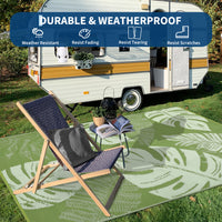 Garvee Waterproof Reversible Outdoor Rug 8x10ft - Collapsible Plastic Straw Patio Mat - Washable, UV Resistant, Modern Carpet - Perfect for Deck, Porch, Garden, RV, Camping, Picnic - Includes Carry Bag - Grass Green