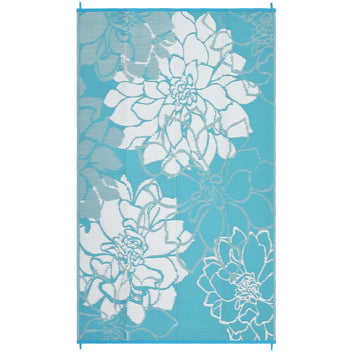 Garvee Outdoor Rug 9x12 Reversible Modern Floral Waterproof Washable Polypropylene Slip-Resistant Stakes Patio Deck Camping Mat Blue
