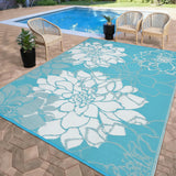 Garvee Waterproof Plastic Straw Rug 8x10 Reversible Outdoor Mat Weather Resistant Polypropylene Lightweight Portable with Carry Bag & Stakes for Patio Garden RV - Light Blue