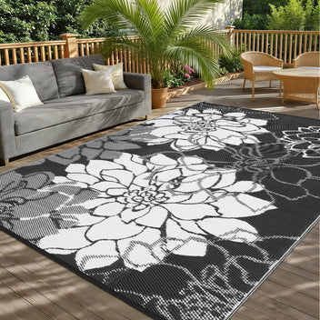 Garvee Large Outdoor Rug 9x18 Waterproof Reversible Floral Design Polypropylene Plastic Straw Non-Slip UV Resistant Patio Deck RV Camping