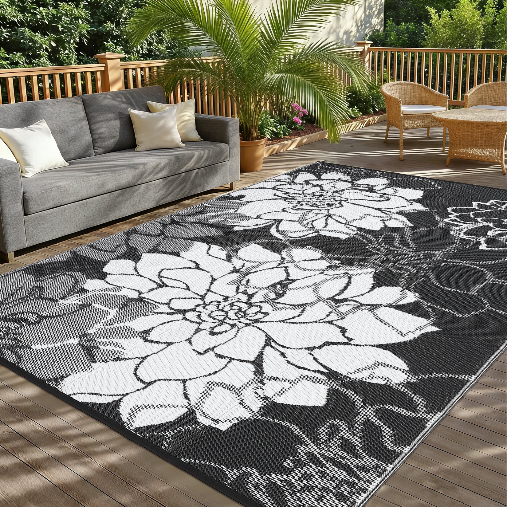 Garvee Outdoor Plastic Straw Rug 8x10 Waterproof Reversible UV Resistant Foldable Lightweight with Carry Bag for Patio Deck Porch