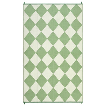 Garvee Outdoor Rug 10x14 Large Plastic Straw Rug Waterproof Reversible Portable Camping Rug Green Diamond for Patio Porch Balcony