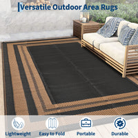 Garvee Outdoor Rug 10x14 Large Waterproof Plastic Straw Rug for Patio, Camping, RV, Black/Brown Panel, Reversible, Lightweight