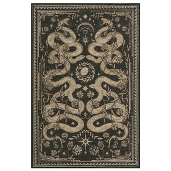 Garvee 2' × 3' Gothic Snake Botanical Area Rug, Machine Washable Non-Slip Low-Pile Soft Rug for Living Room, Bedroom & Dining Room, Dark Gray