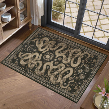 Garvee 2' × 3' Gothic Snake Botanical Area Rug, Machine Washable Non-Slip Low-Pile Soft Rug for Living Room, Bedroom & Dining Room, Dark Gray