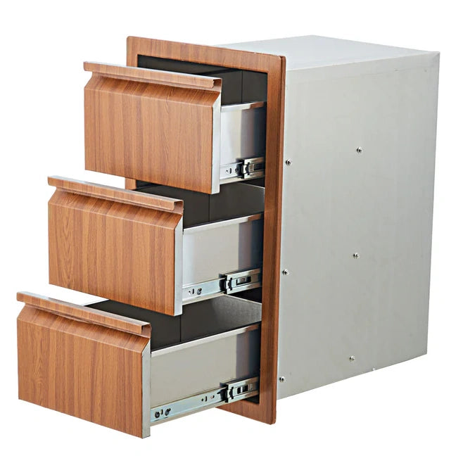 Garvee 14" W x 24" H x 18" D Outdoor Kitchen Drawers Stainless Steel Flush Mount Triple Blue-Grey Drawers for Patio Grill Station